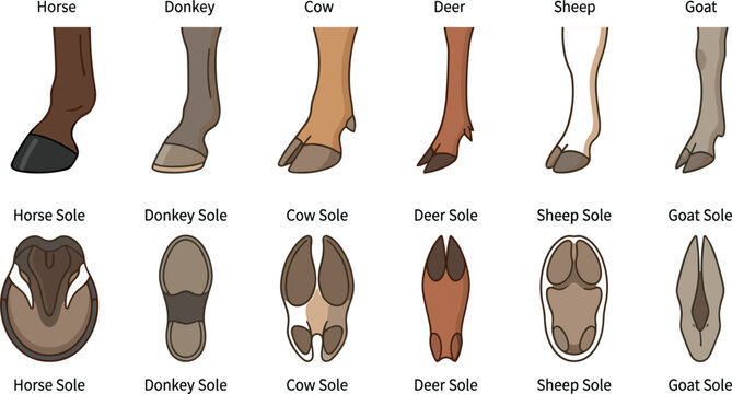 Animal Hoof Vector Set with Horse Donkey Cow Deer Sheep and Goat Leg Foot and Sole Illustration Collection