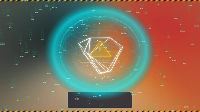 4K Globe 36 Robotic Palm Cyberpunk and Risk Warning Beacon Multi-Layered VFX Loop