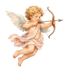 Fototapeta premium PNG Charming cherub with bow and arrow illustration.