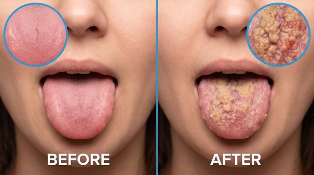 Tongue tie correction before and after, tongue frenulum treatment comparison showing improved tongue mobility and oral health