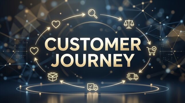 Customer Journey concept represented by digital icons in dark