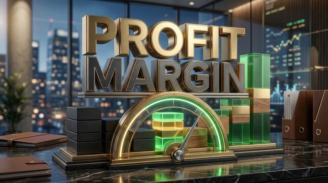 Profit Margin 3D Metallic Typography Concept in Modern Corporate