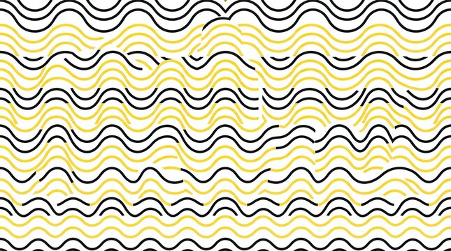 Abstract seamless pattern with black wavy lines and green shapes on white background