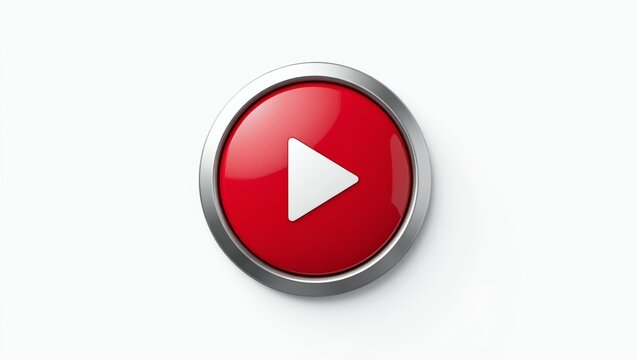 Red circular button with a white play symbol, representing multimedia playback, streaming, and starting online content