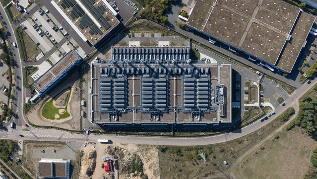 Aerial view of Massive Hyperscale Data Center in Dietzenbach Germany