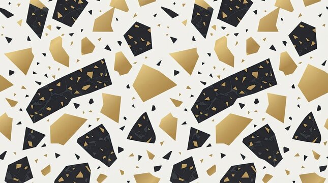 Modern terrazzo seamless pattern with black and peach stone shapes