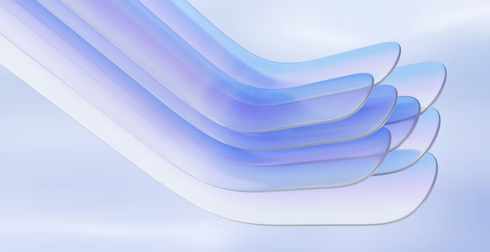 Glossy gradient glass curve layer hologram abstract background. tech refraction wallpaper semitransparent smooth shape scene futuristic beautiful style trendy. 3d rendering illustration