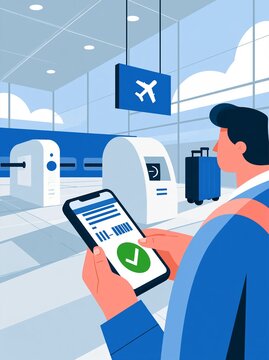 Airport Traveler Checking Passport on Phone