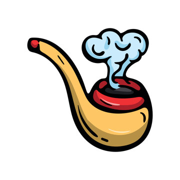 Bavarian smoking pipe icon. Hand drawn doodle clipart for Oktoberfest, German folk tradition, alpine culture and festival decoration. Vector illustration isolated on white background.