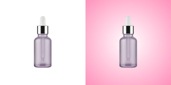Purple glass dropper serum bottle isolated on transparent background