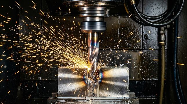 Cnc milling machine operator working with precision metal cutting in industrial workshop