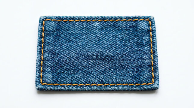 Blank blue denim jeans patch with orange stitching on white background jeans label denim fabric clothing label jeans tag denim texture fashion accessory