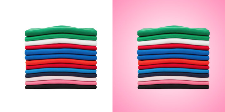 Stack of folded colorful shirts isolated on transparent background