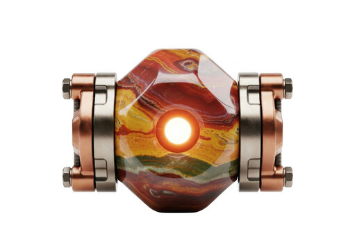 Polished agate orb with metallic fittings isolated on transparent background for sci-fi and fantasy designs