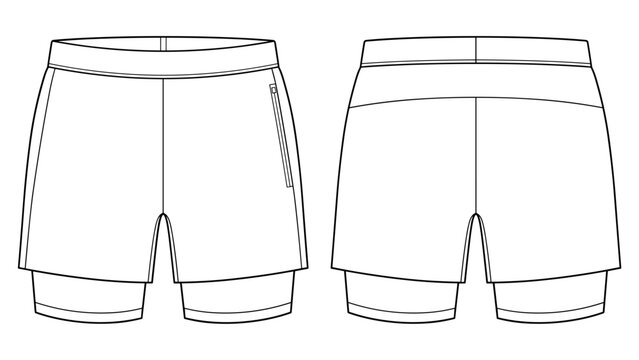 men's training grey double layer shorts technical drawing vector illustration