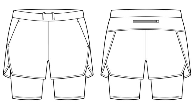 men's double layer shorts technical drawing vector illustration