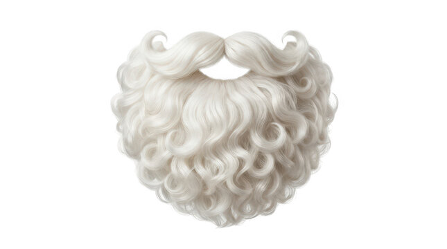 Fluffy white Santa Claus beard and mustache isolated on transparent background. Festive holiday costume concept for seasonal greeting cards.