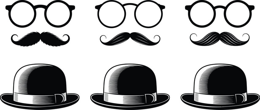 Retro gentleman's set, smoking pipe top hat eyeglasses bow tie mustache smoke father's day fashion vintage retro old hipster style vector illustration.