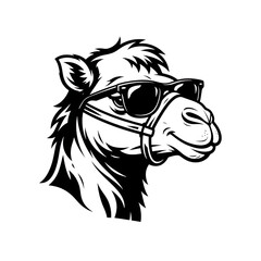 Fototapeta premium Cool Camel Head Line Art with Sunglasses.