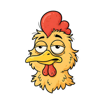 Funny Cartoon Tired Chicken Head Illustration.