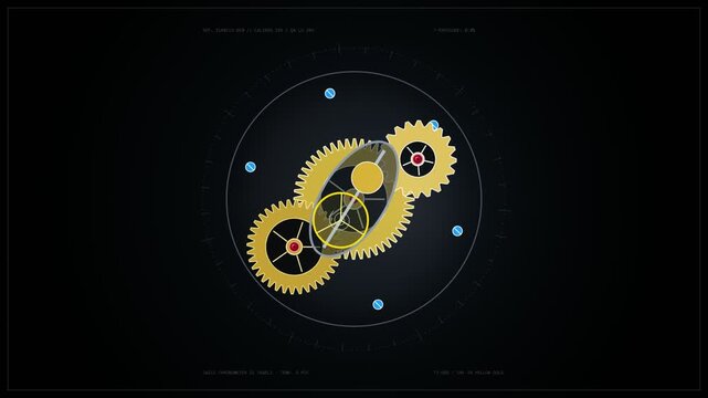Abstract digital illustration of a mechanical watch movement gear mechanism