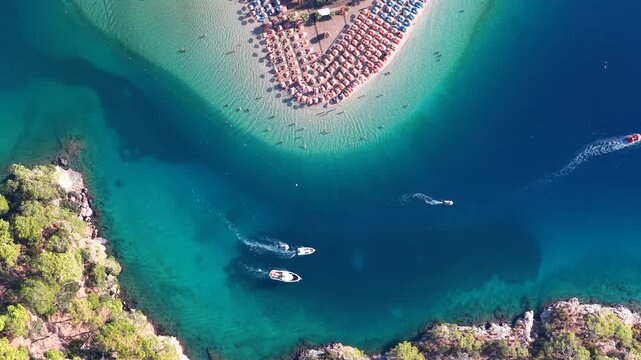 Oludeniz Beach Drone Video, Turquoise Color Kumburnu Beach (Kumburnu Plajı) Drone Video, Fethiye Mugla, Turkiye (Turkey)
