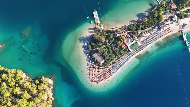 Oludeniz Beach Drone Video, Turquoise Color Kumburnu Beach (Kumburnu Plajı) Drone Video, Fethiye Mugla, Turkiye (Turkey)