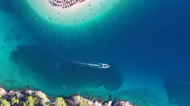 Oludeniz Beach Drone Video, Turquoise Color Kumburnu Beach (Kumburnu Plajı) Drone Video, Fethiye Mugla, Turkiye (Turkey)