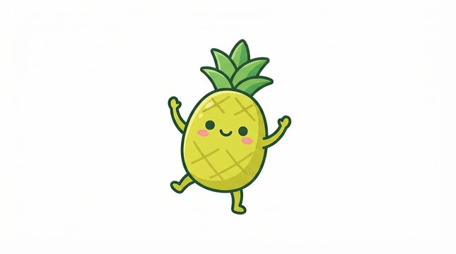 Cute happy pineapple cartoon character dancing
