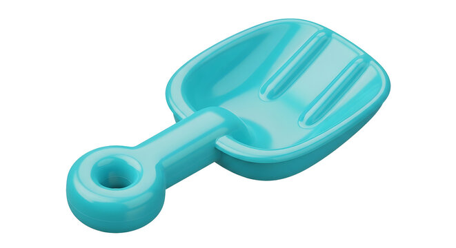 Bright blue plastic sand shovel toy for children playing at the beach or in a sandbox