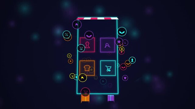 Colorful abstract app icons floating around smartphone screen display