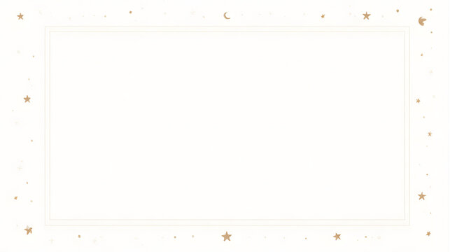 Minimalist celestial border frame, tiny stars, crescent moons and subtle dots arranged around the edges, soft neutral monochrome palette.