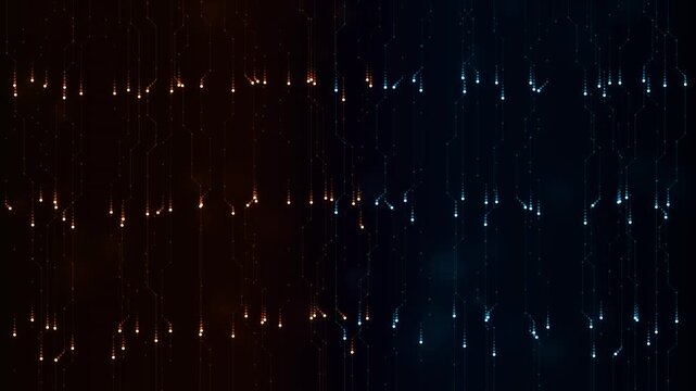 Abstract geometric light patterns with illuminated vertical lines and dots
