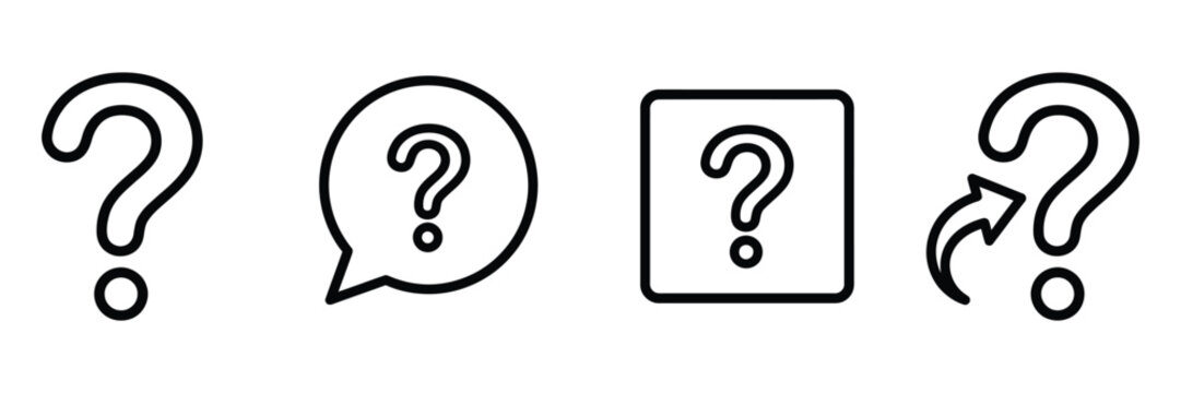 Set Of Four Minimalist Lineart Question Mark Icons Isolated On Transparent Background Representing Confusion And Inquiry