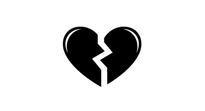 Simple black broken heart icon on a white background transparent background