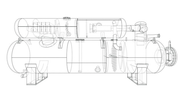 industrial pressure vessel wireframe. Vector