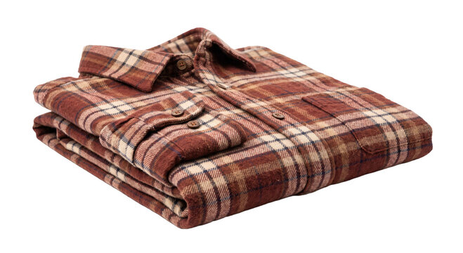 Warm plaid flannel shirt folded neatly on a white background
