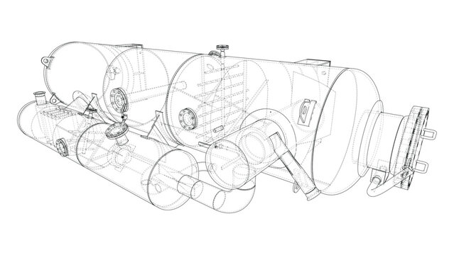 submarine wireframe illustration. Vector