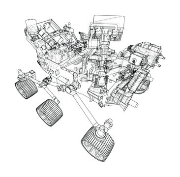 Mars rover wireframe illustration. Vector