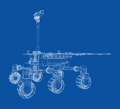 Mars rover blueprint illustration. Vector