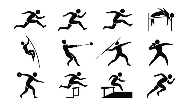 Black and White Icons Showing Various Track and Field Athletic Events