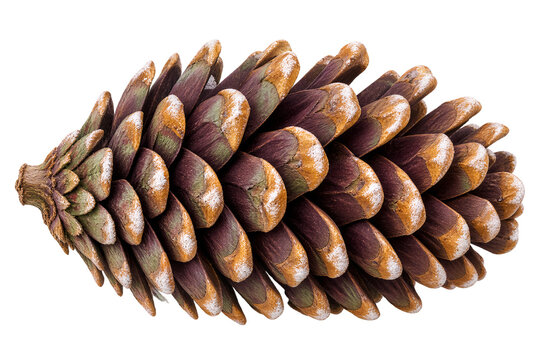 Pine cone isolated on transparent background, detailed brown scales with white edges, coniferous seed pod. Nature, autumn decor, botanical element.