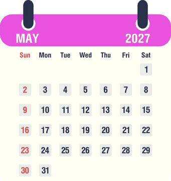 May 2027 monthly calendar icon, flat style vector illustration