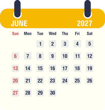 June 2027 monthly calendar icon, flat style vector illustration
