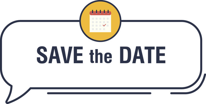 Save the date banner with calendar icon speech bubble
