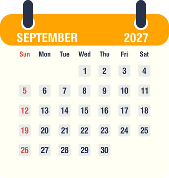 September 2027 monthly calendar icon, flat style vector illustration