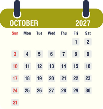 October 2027 monthly calendar icon, flat style vector illustration