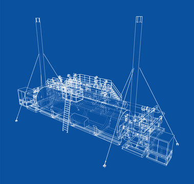 industrial ship blueprint illustration. Vector