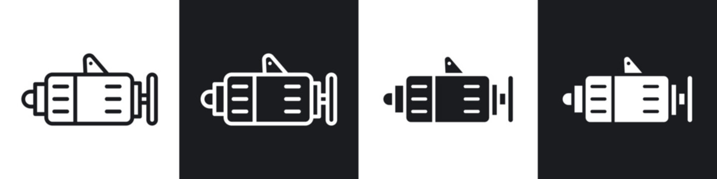 Car alternator icons in flat and outlined black and white colors collection