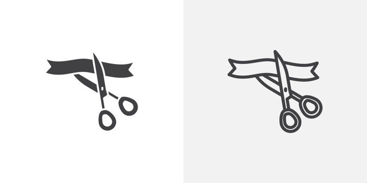 Ceremony Scissors cutting ribbon vector icons set on white background